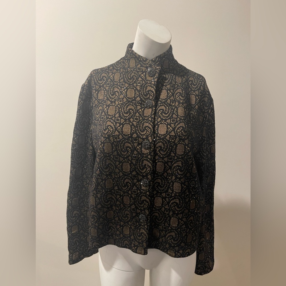 St. John Evening Sparkly Jacket in Black/Nude Swirl Size 14
